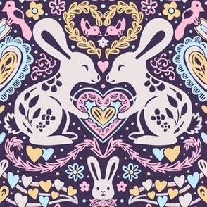 Bunnies and hearts for Valentine's Day. Cute Love -  SMALL scale