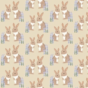 Rabbits and Bluebells in cream
