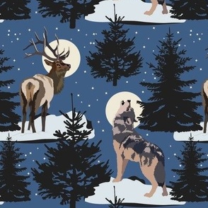 medium // Night sky elk and wolf