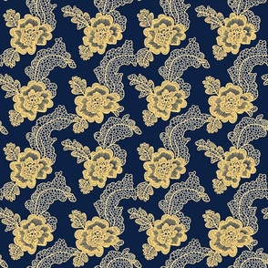 Midnight Gold: Navy Blue and Golden Crochet Flowers