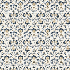 Classic Blue and Gold Floral Pattern Fabric