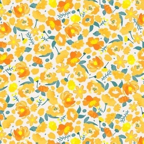 Orange and Yellow  Watercolor Spring Flowers