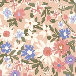 LARGE ⎸ Vintage hand painted dense secret garden spring floral in pink