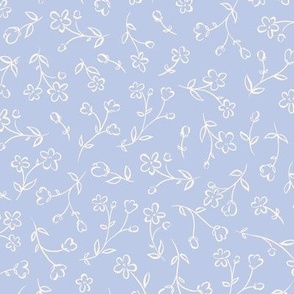 SMALL ⎸ Simple ditsy tossed fine liner floral hand drawn delicate flowers in baby blue