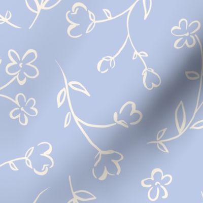 LARGE ⎸ Simple ditsy tossed fine liner floral hand drawn delicate flowers in baby blue