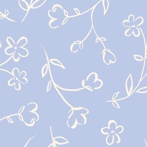 LARGE ⎸ Simple ditsy tossed fine liner floral hand drawn delicate flowers in baby blue