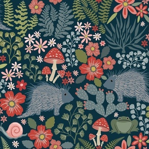 Porcupine meadow on navy - large - 18”