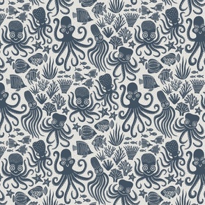 Playful Octopuses - Bubbly Background - Blue - Small Version