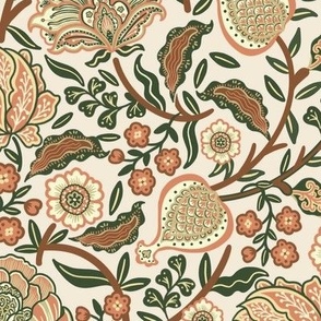 Warm Indian Floral - Kalamkari Block Print Flowers ( Arts and Crafts ) - Big Size