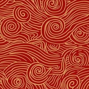 Chinese Waves in Red and Gold 