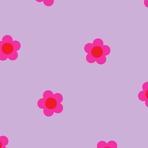 Simple hot pink daisies on dusty lila violet Large scale