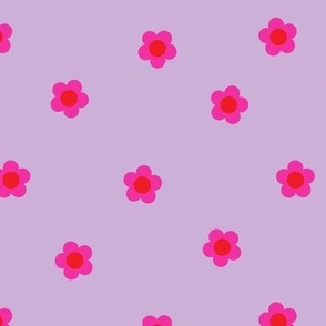 Simple hot pink daisies on dusty lila violet Medium scale