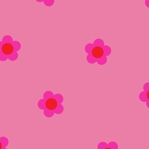 Simple hot pink daisies on medium pink Large scale