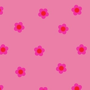 Simple hot pink daisies on medium pink Medium scale