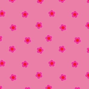 Simple hot pink daisies on medium pink Small scale