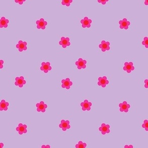 Simple hot pink daisies on dusty lila violet Small scale