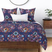Ethnic style graphical floral damask with birds - maximal, colorful and graphical - large 