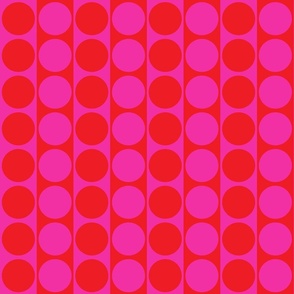 Red and Hot pink circles on stripes Large scale