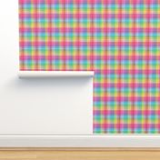 Vibrant rainbow print with hearts - gingham and color pops  - small print .