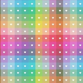 Vibrant rainbow print with hearts - gingham and color pops  - small print .