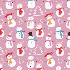 Christmas Holiday Snowmen on Dusky Pink