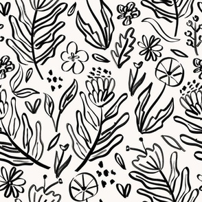 Hand Drawn Floral Pattern in Black and White