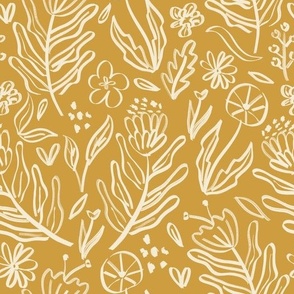 Hand Drawn Floral Pattern in Yellow