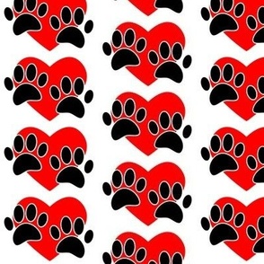 Dog Paw Print And Red Heart Pattern