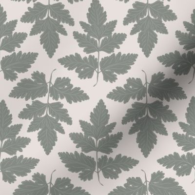 Wild Leaves in Sage Green on Cream background 