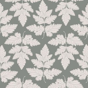 Wild Leaves in Cream on Sage Green background 
