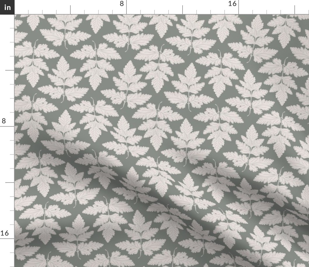 Wild Leaves in Cream on Sage Green background 