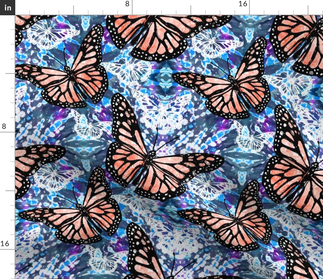 monarch butterfly tie dye purple shibori bohemian hippie fabric