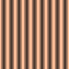 Medium scale modern ticking stripe in brown and Pantone COY Peach Fuzz.