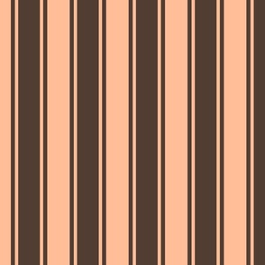 Large scale modern ticking stripe in brown and Pantone COY Peach Fuzz.