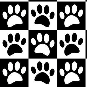 Black and White Checkered Dog Paw Print Pattern