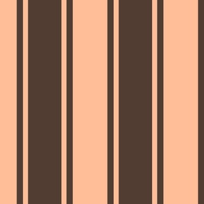 Jumbo scale modern ticking stripe in brown and Pantone COY Peach Fuzz.