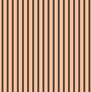 Small scale modern ticking stripe in brown and Pantone COY Peach Fuzz.