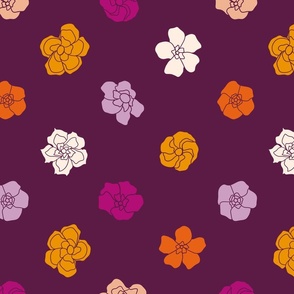 Retro Floral Polka Dots (14") - cream, purple, orange (ST2023RFPD)