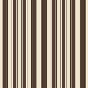 Medium scale modern ticking stripe in brown and beige.