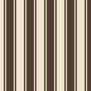 Large scale modern ticking stripe in brown and beige.