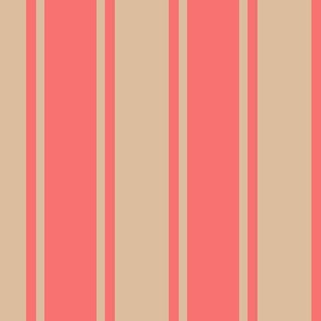 Jumbo scale modern ticking stripe in Pantone Georgia Peach Pink and Pantone Honey Peach.