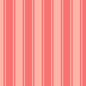 Large scale wide modern vertical ticking stripe in Pantone georgia peach and peach pink. 