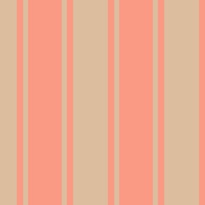 Jumbo scale wide modern vertical ticking stripe in Pantone Peach Pink and Honey Peach.