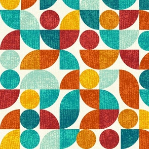 geometric bauhaus in red orange teal yellow geo shapes grid checkerboard | jumbo