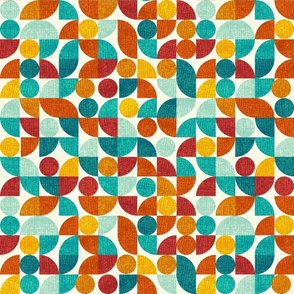 geometric bauhaus in red orange teal yellow geo shapes grid checkerboard | large