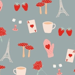 small love rose mushrooms eiffel tower coffee strawberries heart valentines day on mist