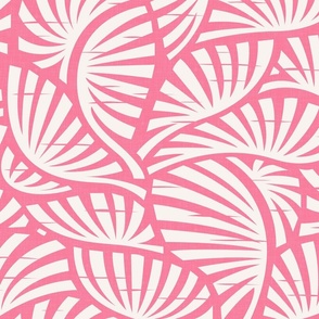 Hawaiian Block Print - Vintage Exotic Leaves on Candy Pink / Large