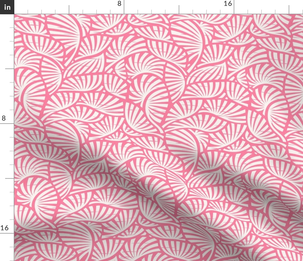 Hawaiian Block Print - Vintage Exotic Leaves on Candy Pink / Medium