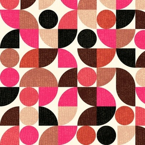 geometric bauhaus in hot pink beige taupe  black brown burnt orange on white grid checkerboard | jumbo