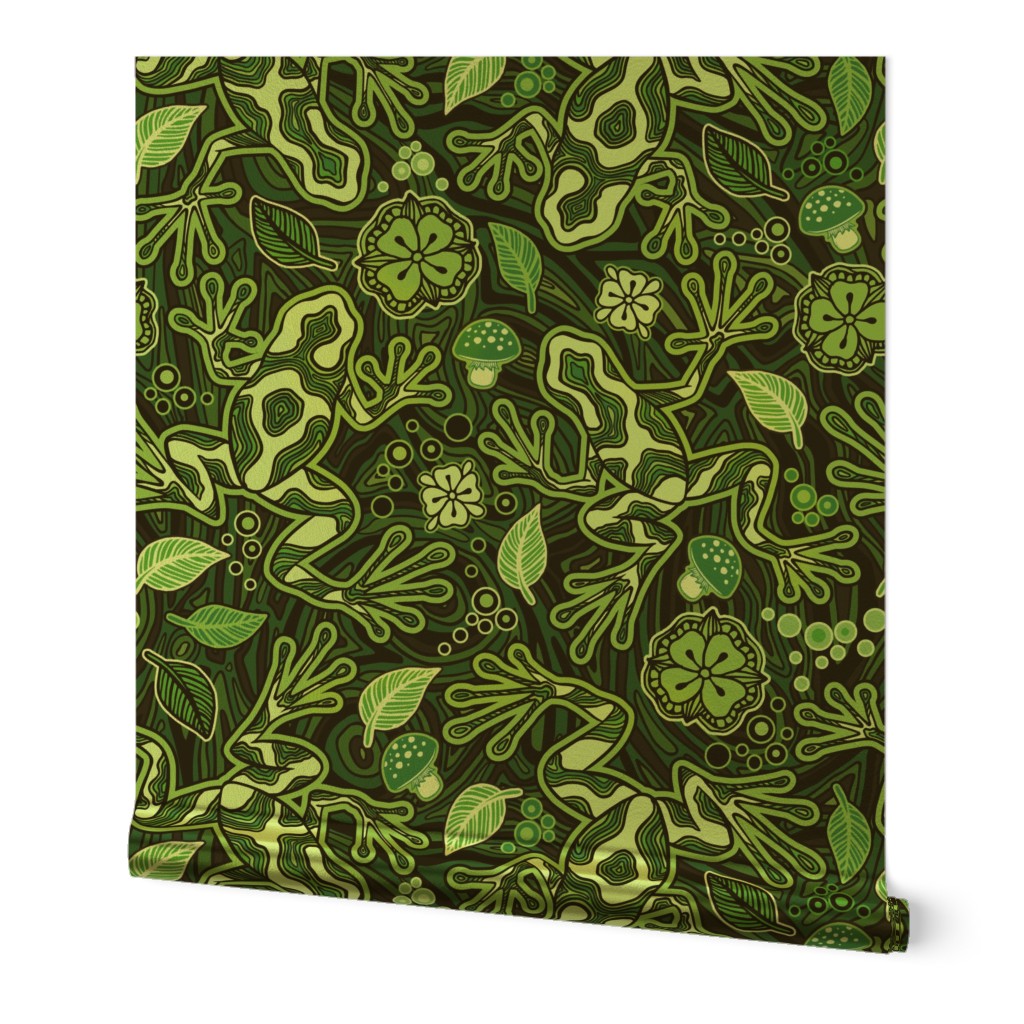 Hawaiian Green and Black Poison Dart Frog Psychedelic, Gradient Seamless Pattern